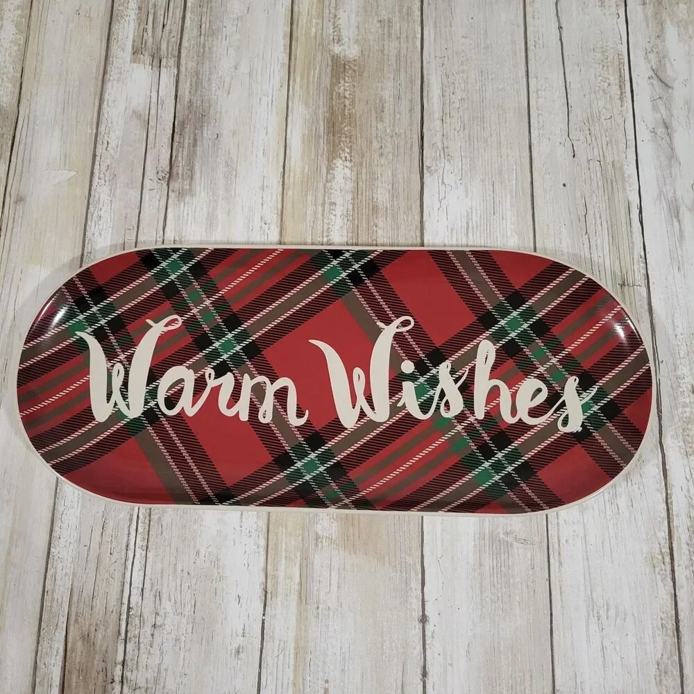 St. Nicholas Square Yulitide Plaid Christmas Cookies Plater L 14 1/4